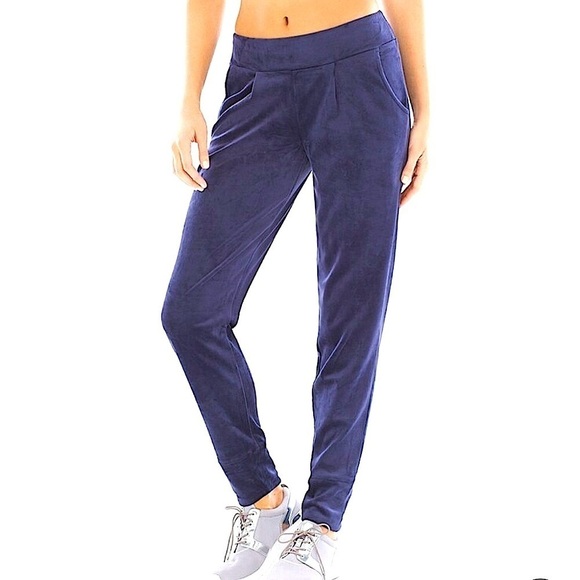 𝅺SOMA Navy Blue Velour Jogger Pants Size Medium - Picture 1 of 10